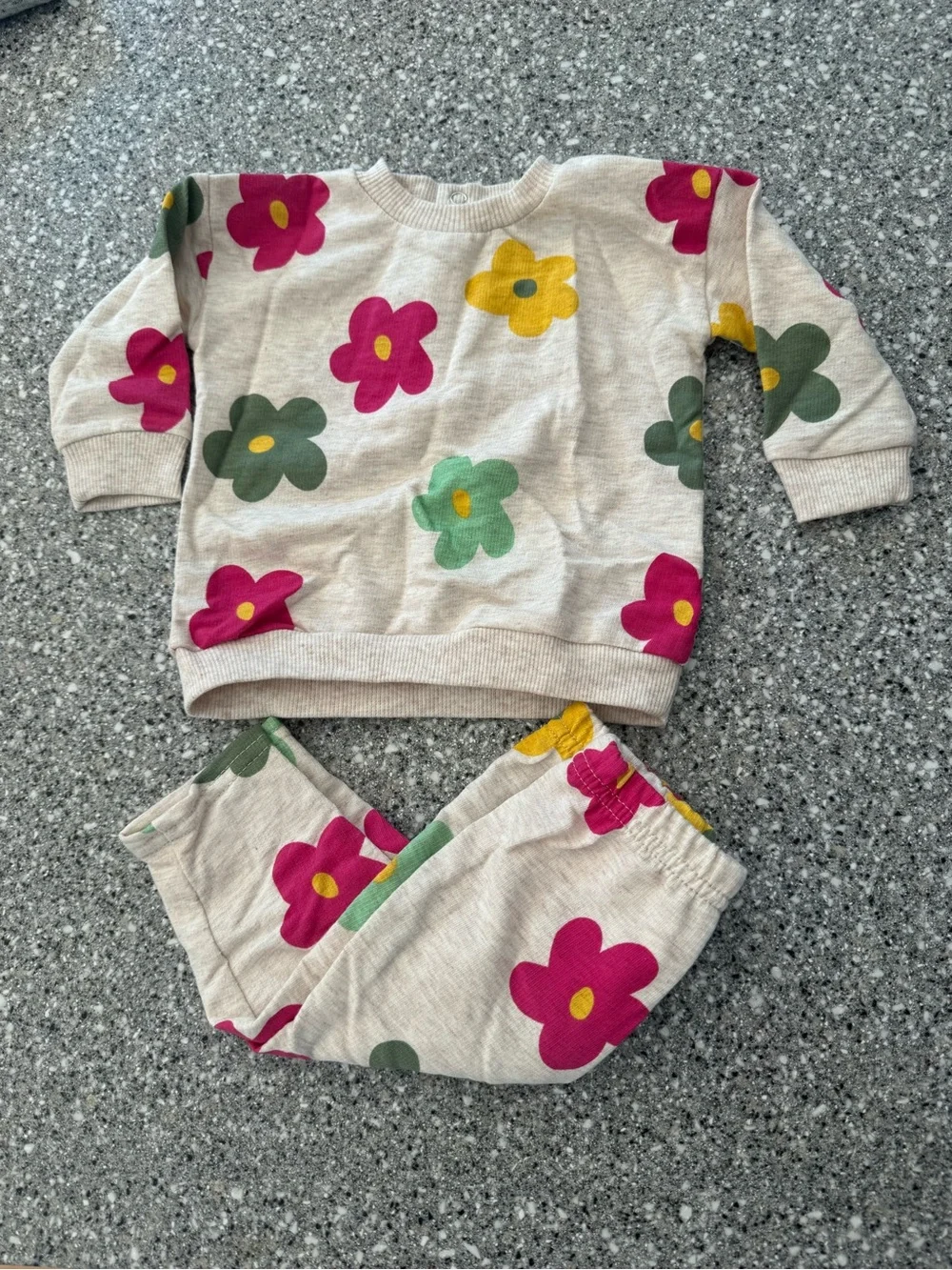 Kids Floral Sweatshirt & Jogger Set - Cream with Pink, Green & Yellow Flowers